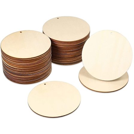 50 stk. Træcirkler Ubehandlede Runde Udskæringer Forborede Tags Skiver Blanke Træskiver med Vedhængshuller (4 Tommer)