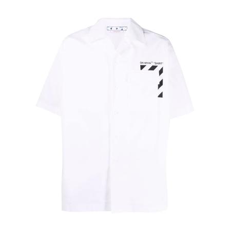 Off White, Diag print short-sleeve shirt Wit, Heren, Maat:M,streep