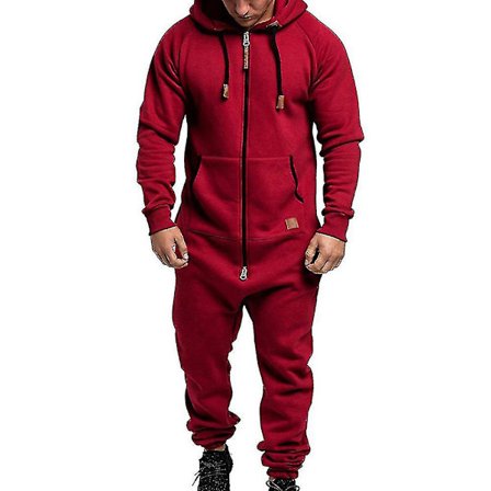 Men Onesie Hoodie Zip Jumpsuit Winter Casual Hooded Romper Playsuit