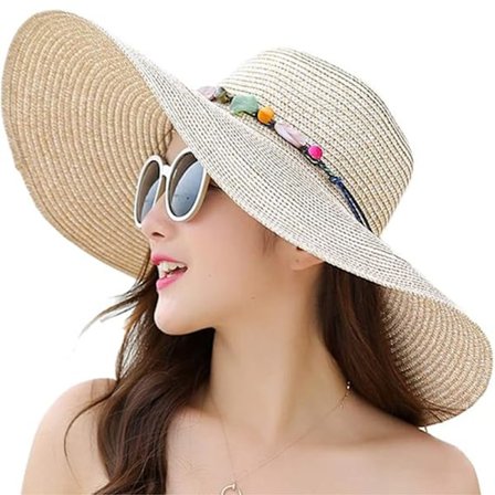 Damhatt med bred brätte, solskydd, stråhatt, hopfällbar