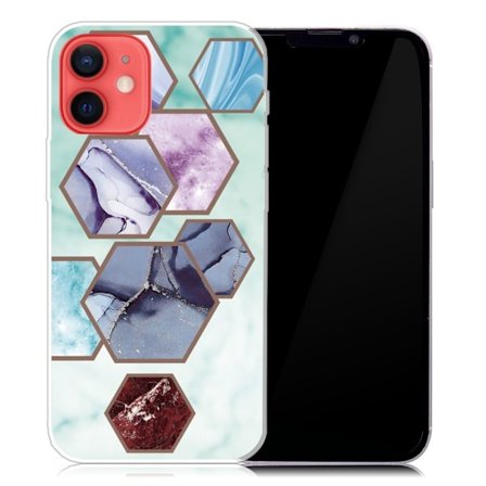 Marmormotiv iPhone 13 Mini skal - Sexkantiga Fragment I Himmelsblått