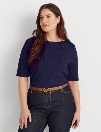 Lauren Women Stretch Cotton Boatneck Top - Blue - 46/48