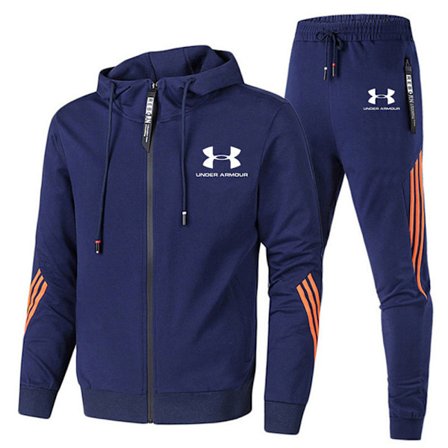 Herre Under Armour Sport Hettegenser & Bukser Sett Langermet Full Glidelås Hettegenser Sweatshirt Jakke + Joggebukser Treningsdress Marineblå 