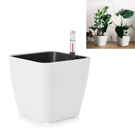 Selvvandende urtepotte med vandstandsmåler, hvid, 1 stk