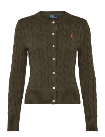 Polo Ralph Lauren Cable-Knit Cotton Crewneck Cardigan - Khaki green - S