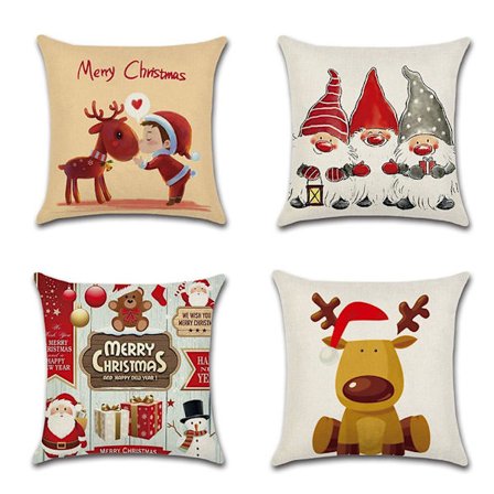 45x45cm Bomulds-Linned Julepudebetræk, Sæt med 4, Hjem