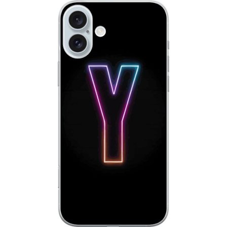 Kompatibelt Mobildeksel til Apple Apple iPhone 16 Plus Minimalistisk neonbokstav Y i fargeskiftende lys mot svart bakgrunn