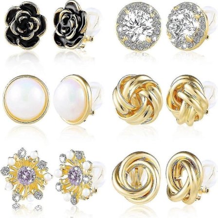 Clip-on øreringe - 6 par allergivenlige clip-on øreringe uden huller