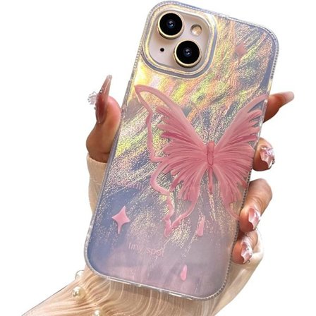 Perhoskuvioinen Ohut Pehmeä Iskunkestävä Kuori Yhteensopiva iPhone 15 Vaaleanpunainen