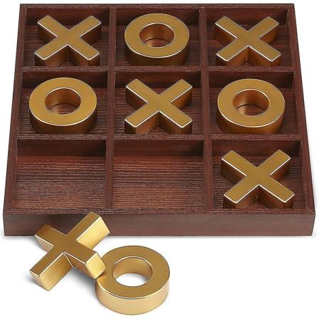 10-delars Premium Solid Wood Tic-Tac-Toe Spelbräde Jätte Guld 14 tum Utomhus/Inomhus Festuppsättning Leksak Passar Barn/Vuxna Perfekt