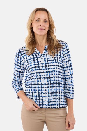 BRANDTEX - T-shirt med 3/4 ærmer – Blå – Med V-udskæring