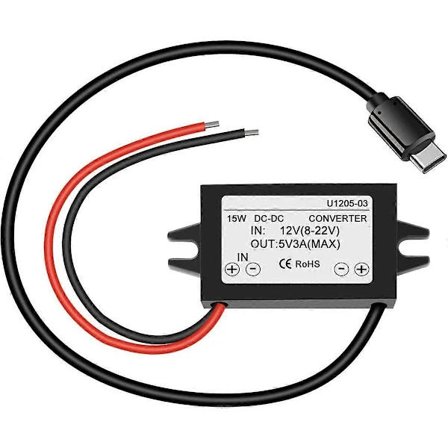 1 Stk. Vandtæt 12V til 5V 3A Konverter, Type C USB C DC-DC Nedtrinsmodul Strømforsyning Kompatibel med Raspberry Pi 4, Mobiltelefon, Bil