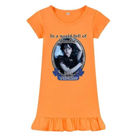 Jentekjole med Wednesday Addams-trykk fra Addams Family - Sommerkjole med korte ermer, rund hals og løs passform