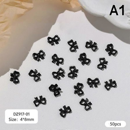 50 st Svarta Rosetter Nagelberlocker Harts Mini Pärlrosett Nagelkonstdekorationer Handgjorda DIY Press On Naglar