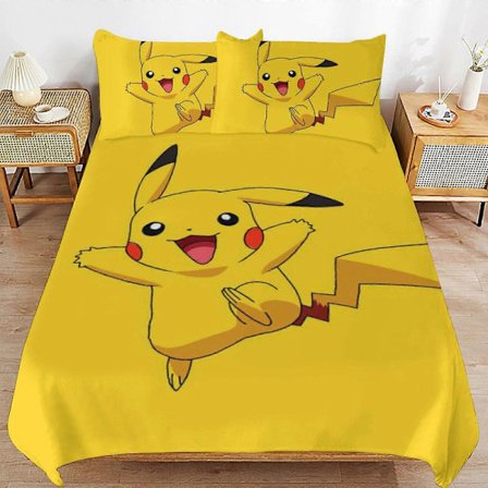 Sängkläder set MV241 Pi-ka-chu Påslakan Mikrofiber Sängkläder Set 3D-tryckt Lättvikt 3-delars Täcke Set YF241