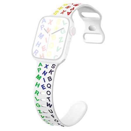 KALEBOL Alphabet Silikonrem Apple Watch Series 10 46mm Epoxy Band - Hvit + Flerfarget