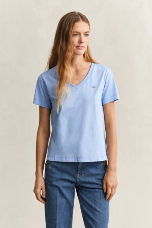 GANT Damen V-Neck T-Shirt (L) Blau