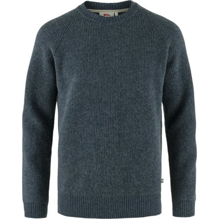 Fjällräven Men's Övik Rib Sweater in Navy | Size: Small, Wool/Leather