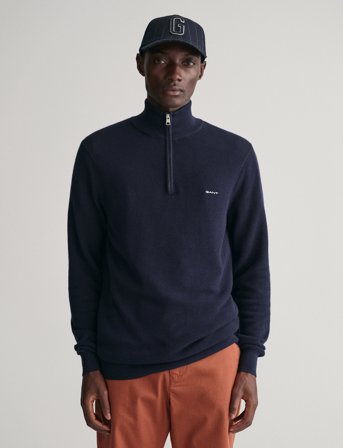 GANT Cotton Pique Half Zip - Navy - L