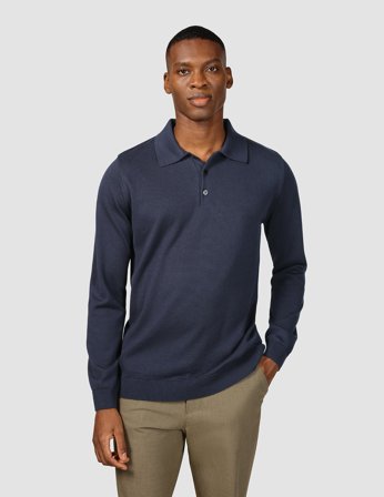 Shaping New Tomorrow - Everyday Knit Long Sleeve Polo - Navy - Herre - Størrelse L