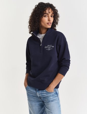 GANT Graphic Half Zip Sweat - Navy - M