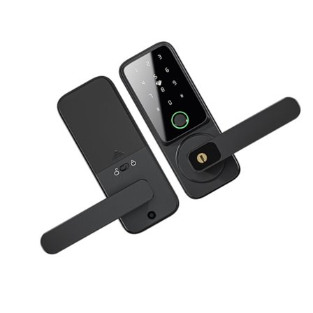 Single-Latch Smart Fingerprint Door Lock kompatibelt med Fingerprint, PIN, Card, App Control og Mekanisk Nøgle, Aluminum Alloy, Black