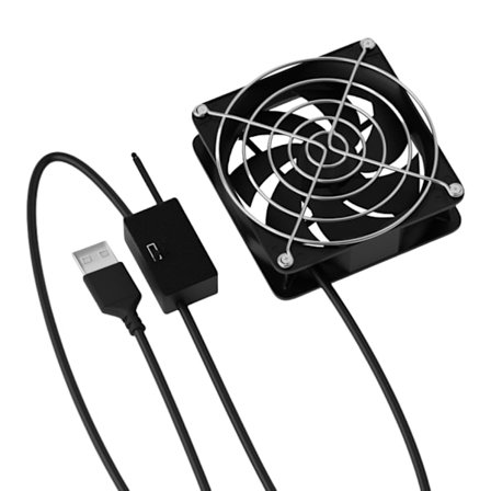 8 cm:n USB-virtalämpötilan säätöinen jäähdytystuuletin, jossa 3 nopeutta ja automaattinen käynnistys elektroniikalle, kuten reitittimille ja 