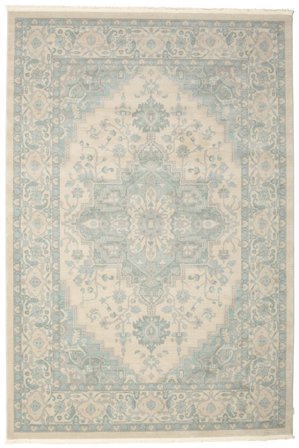 Medaillon Ziegler Phoenix Cremebeige/Hellblau Groß Teppich