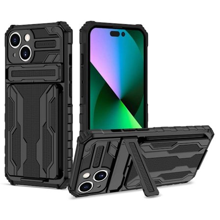 iPhone 15 Militärklassat Wallet Fodral - Skydd och Kortfack i Ett