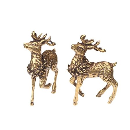 2 stk. Ren Dekor i Massiv Messing - Hjortefigur til Skrivebord