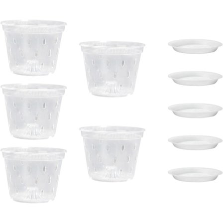 Orkidékrukor med hål, små suckulenta krukor för inomhus- och utomhusträdgårdar, 4,5 tum 5-pack