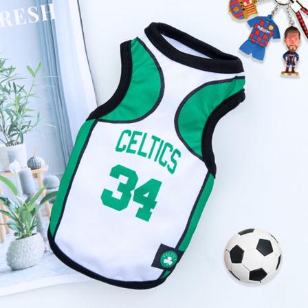 Kæledyrstøj Hunde Golden Retriever Sommer Mesh vest VM Ball Uniform Basketballtøj White green No. 34 Celtic m