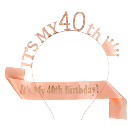 Grattis på födelsedagen hårband set ("Det är min 40-årsdag"), gyllene strasshatt, festdräkt fotorekvisita