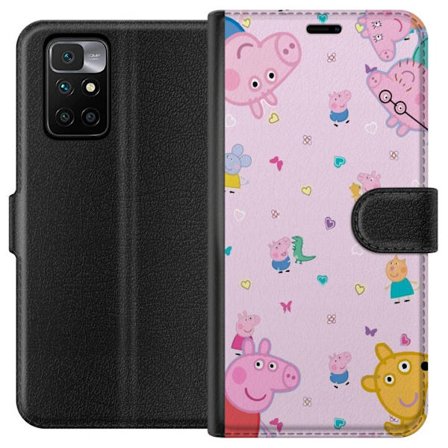 Kompatibel Tegnebogsetui til Xiaomi Redmi 10 Peppa Gris med en baby i armene, morgris motiv i farverig og blød børneillustration med hjerter