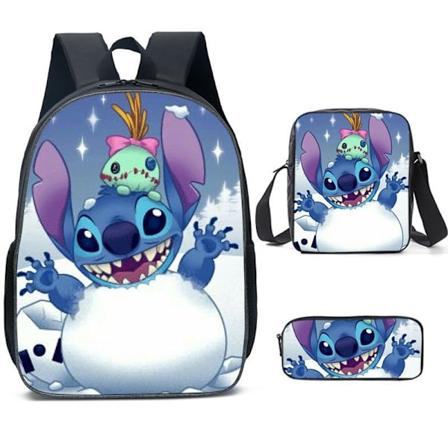 Uusi tyyli cartoon Stitch -koululaukku kolmiosainen ala- ja yläasteen oppilaille reppu