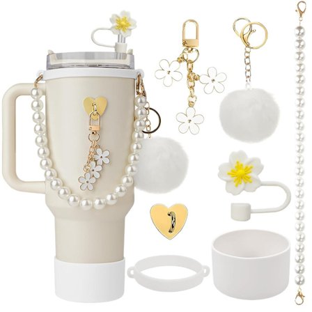 Stanley Cup Tilbehørssæt med Perlekæde, Blomster Sugerør & Kvast