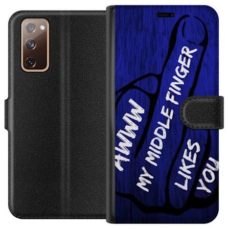 Kompatibelt Lommeboketui til Samsung Galaxy S20 FE Mørk typografisk illustrasjon med hjerteform og budskap om vennskap mot dyp blå tretekstur