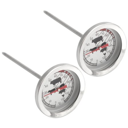 2x stegetermometer i rustfrit stål - analogt kødtermometer