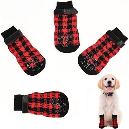 Skridsikre sokker til hunde og katte Gel hundesokker med stropper til indendørs brug (M, rød) 2 par