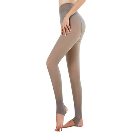 Fleecefodrade tights för kvinnor, falska genomskinliga strumpbyxor, hög midja, varma vintertights, halvgenomskinliga leggings, grå, halv fot