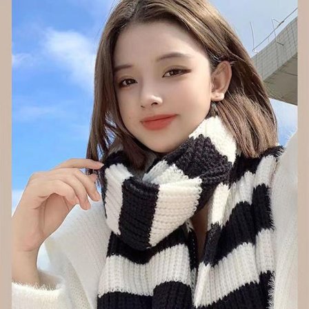 Høst Vinter svart og hvitt striper Ultra Soft Knit Striped Scarf for Women