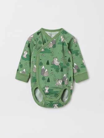 Polarn O. Pyret - Extendable wraparound bodysuit with wolves - 56 - Childrenswear - green