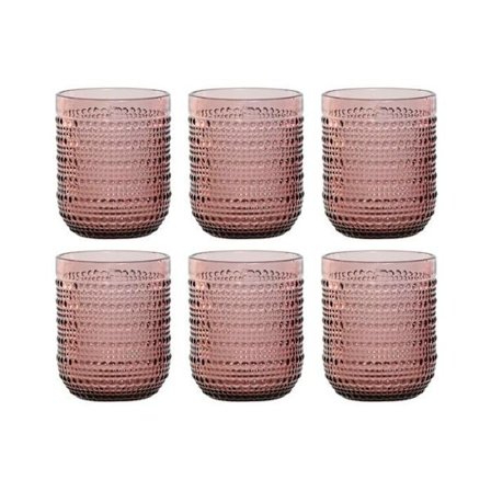 Sæt af glas i lyserødt glas - Home ESPRIT - 240 ml - Sæt af 6 - 8x8x10 cm - Multifarvet - Blank finish