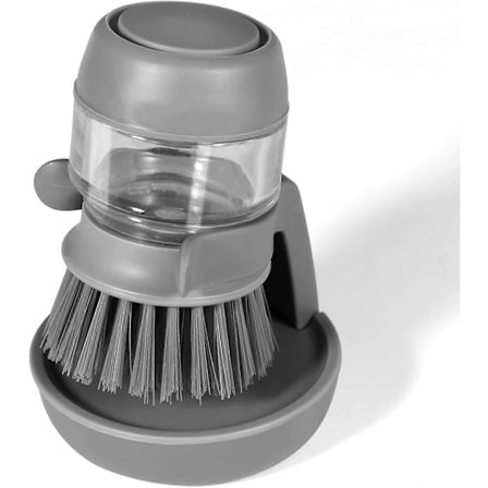 Saippuaa annosteleva tiskiharja, keittiön käsiharja astioiden, kattiloiden, pannujen ja altaiden puhdistukseen -- Harmaa