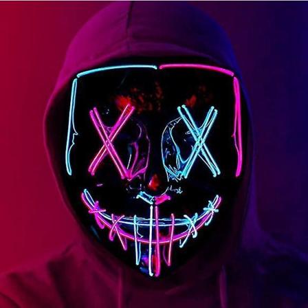Sömmar Dual Color Led Mask Halloween Cosplay Kostym Mask Light Up Festival Party A blue pink