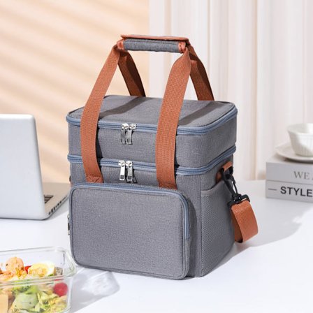 Dobbeltlags bærbar madkasse, stor kapacitet og varmebevarende D