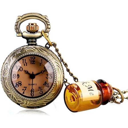 Alice i Underlandet-tema 3D brons-effekt damklocka fickur halsband - På 32" tum / 80cm kedja