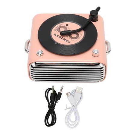 Vintage Vinyl Platespiller Stil Bluetooth 5.0 Høyttaler Trådløs Høy Rosa