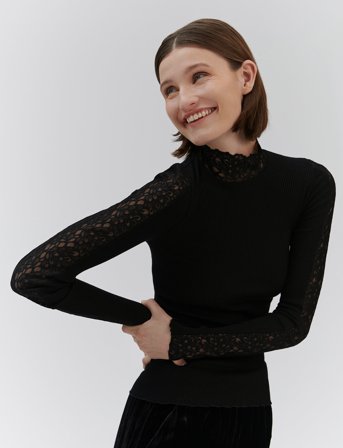 Rosemunde Rwbeatha Silk Ls Lace T-Shirt - Black - L