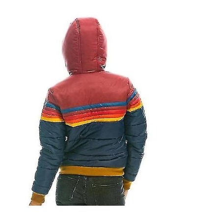 Regnbue Vinterjakke med Lynlås til Kvinder, Vatteret, Casual, Stribet, Med Hætte